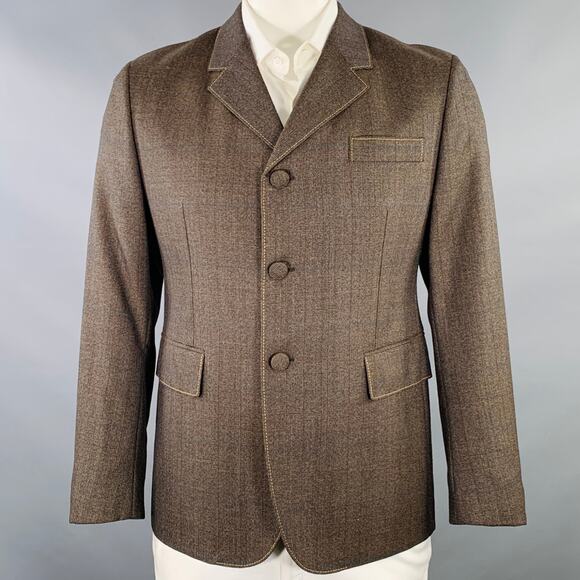 PRADA Size 42 Brown Mustard Window Pane Single Breasted Sport Coat